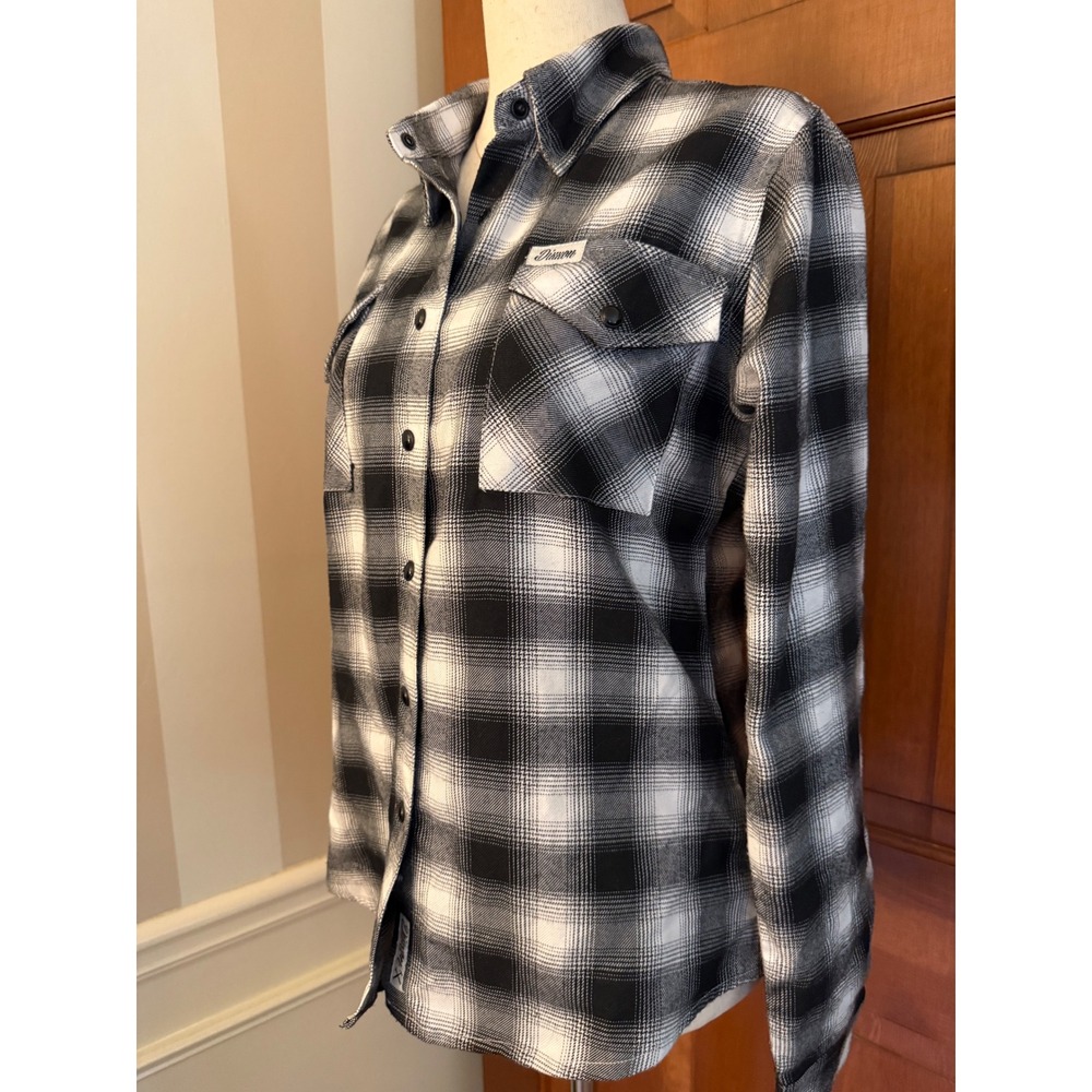 Dixxon Heritage Flannel Shirt Women S Black/White Plaid Long-Sleeve Button Down